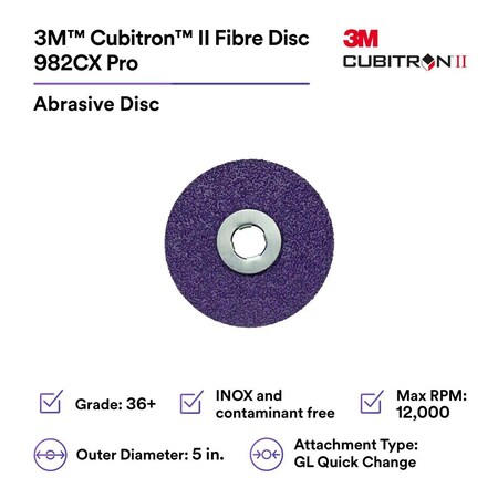 3M Fibre Disc 982CX Pro, 36+, GL Quick Change, 5 in, Die G500P 7100242969